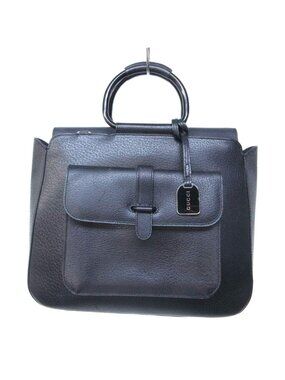 Gucci Handbag Plastic Handle Leather Black Button Closure